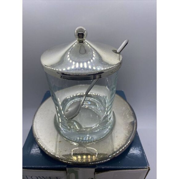 TOWLE SILVERSMITHS SILVERPLATED 4 PIECE JAM JAR~LID~SAUCER~SPOON SET - Picture 3 of 7